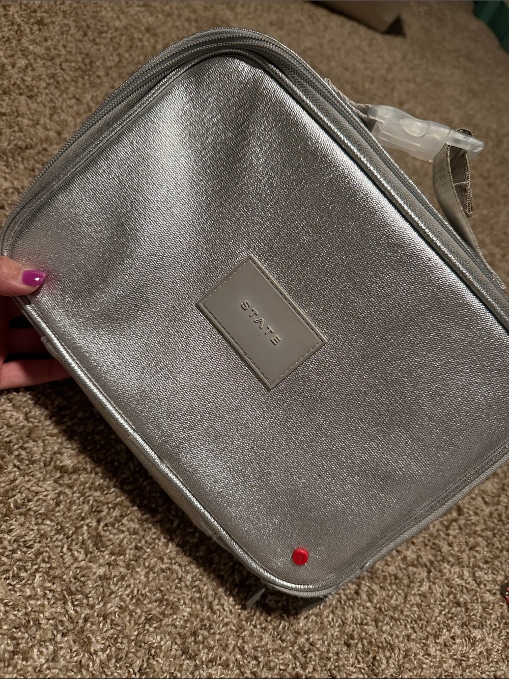 STATE Metallic Silver Insulated Lunch Box - EUC!